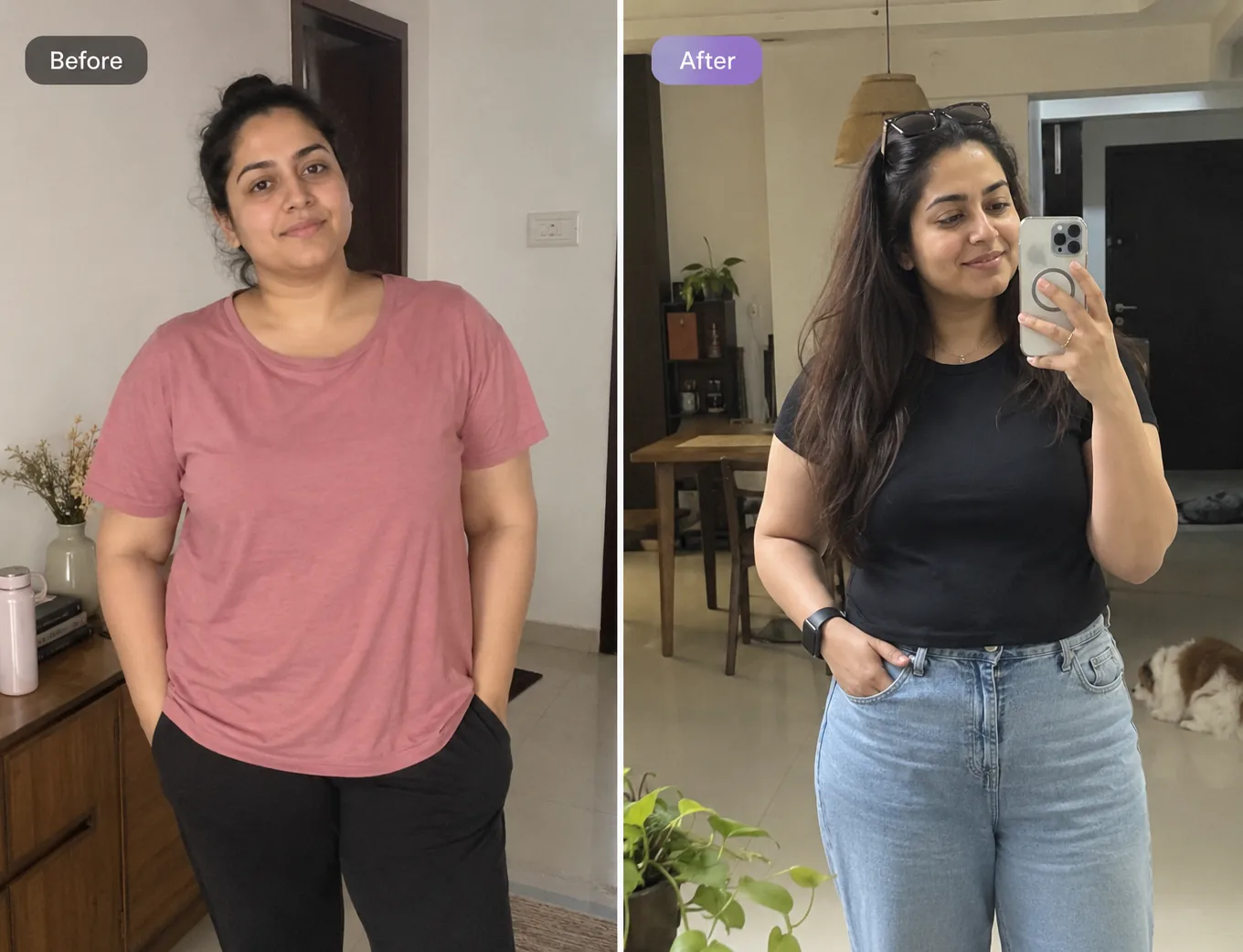 Priya before and after their medically supervised weight loss journey