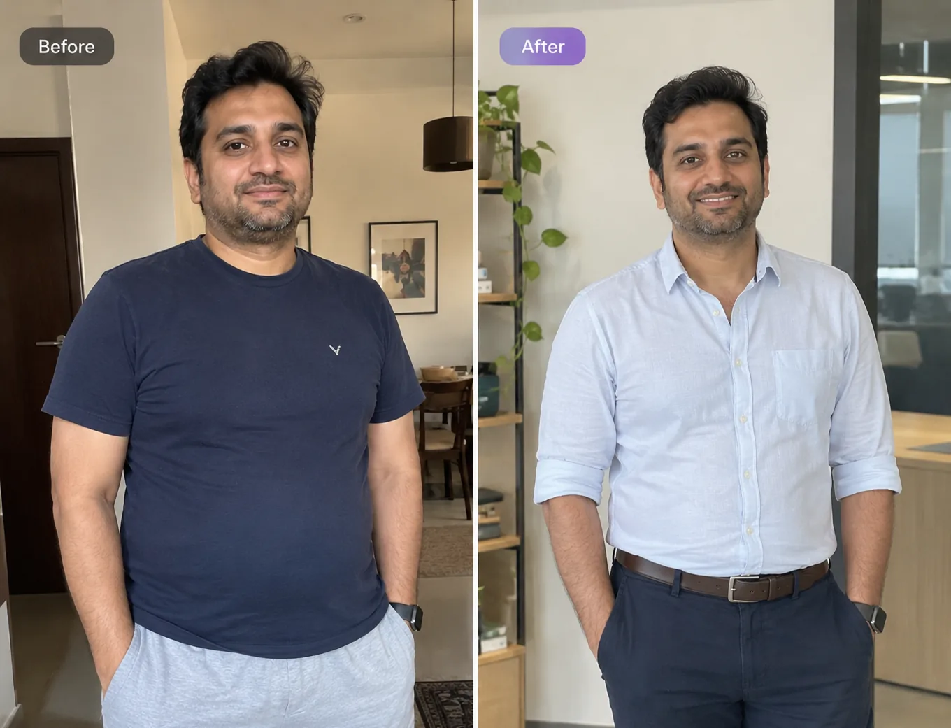 Rahul before and after their medically supervised weight loss journey