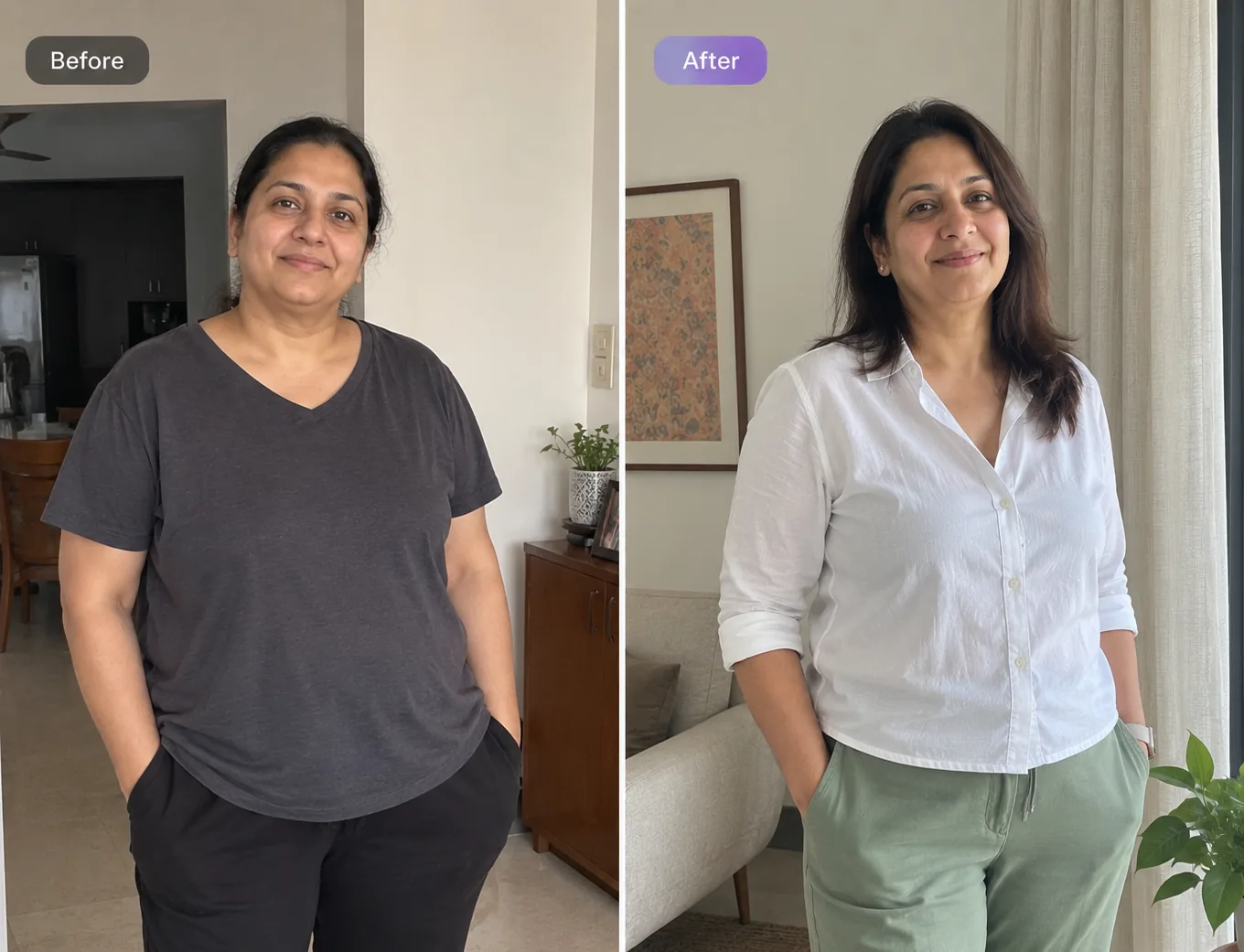 Shalini before and after their medically supervised weight loss journey